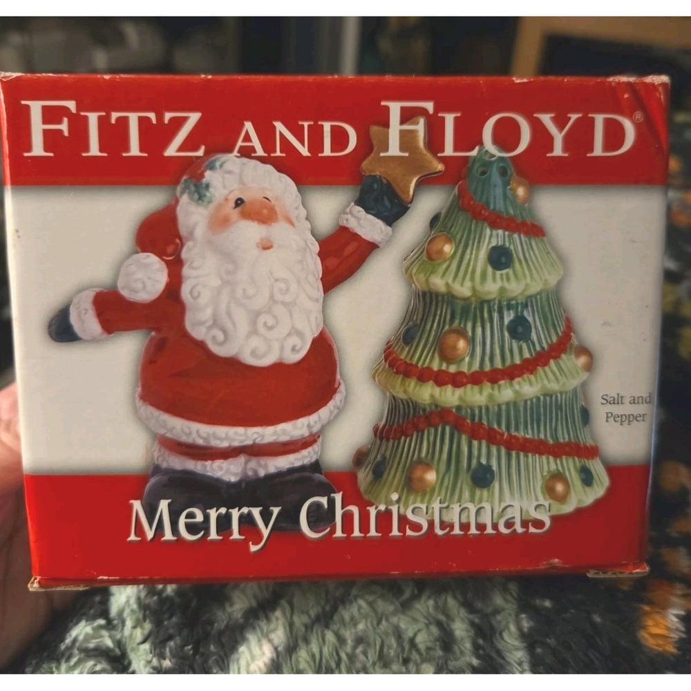 Fitz And Floyd Salt Pepper Shakers Santa Claus Merry Christmas Tree Holiday 2006